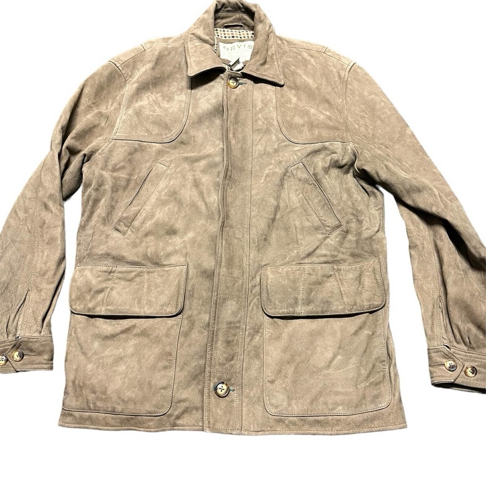 Orvis Suede Leather Zip Up Jacket Mens Medium Coat plaid lined‎